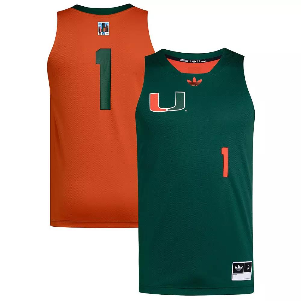 Men's adidas #1 Green/Orange Miami Hurricanes Black History Month Basketball Jersey,  Product Image