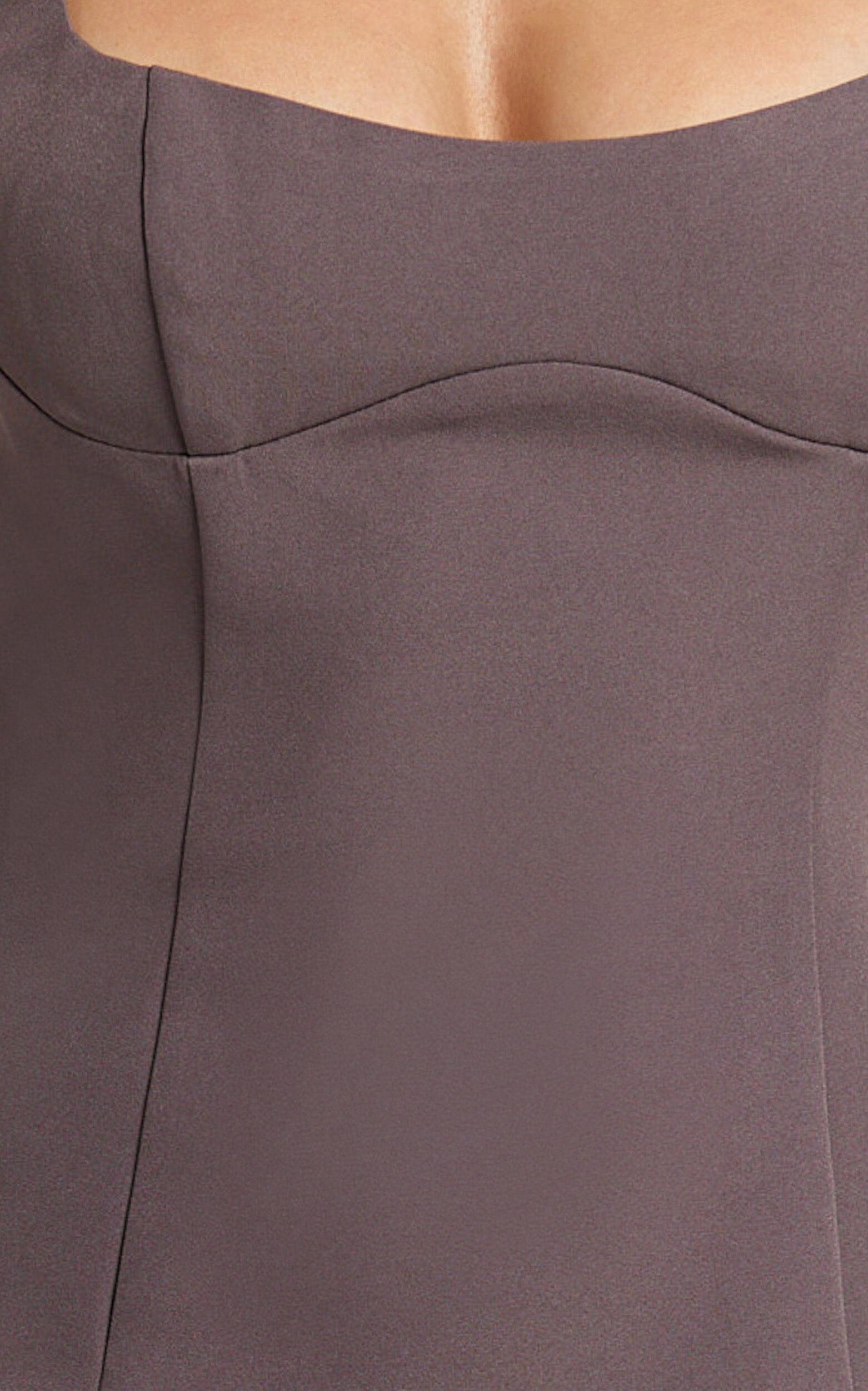 Aretha Midi Dress - Square Neckline High Split Dress in Mocha Product Image