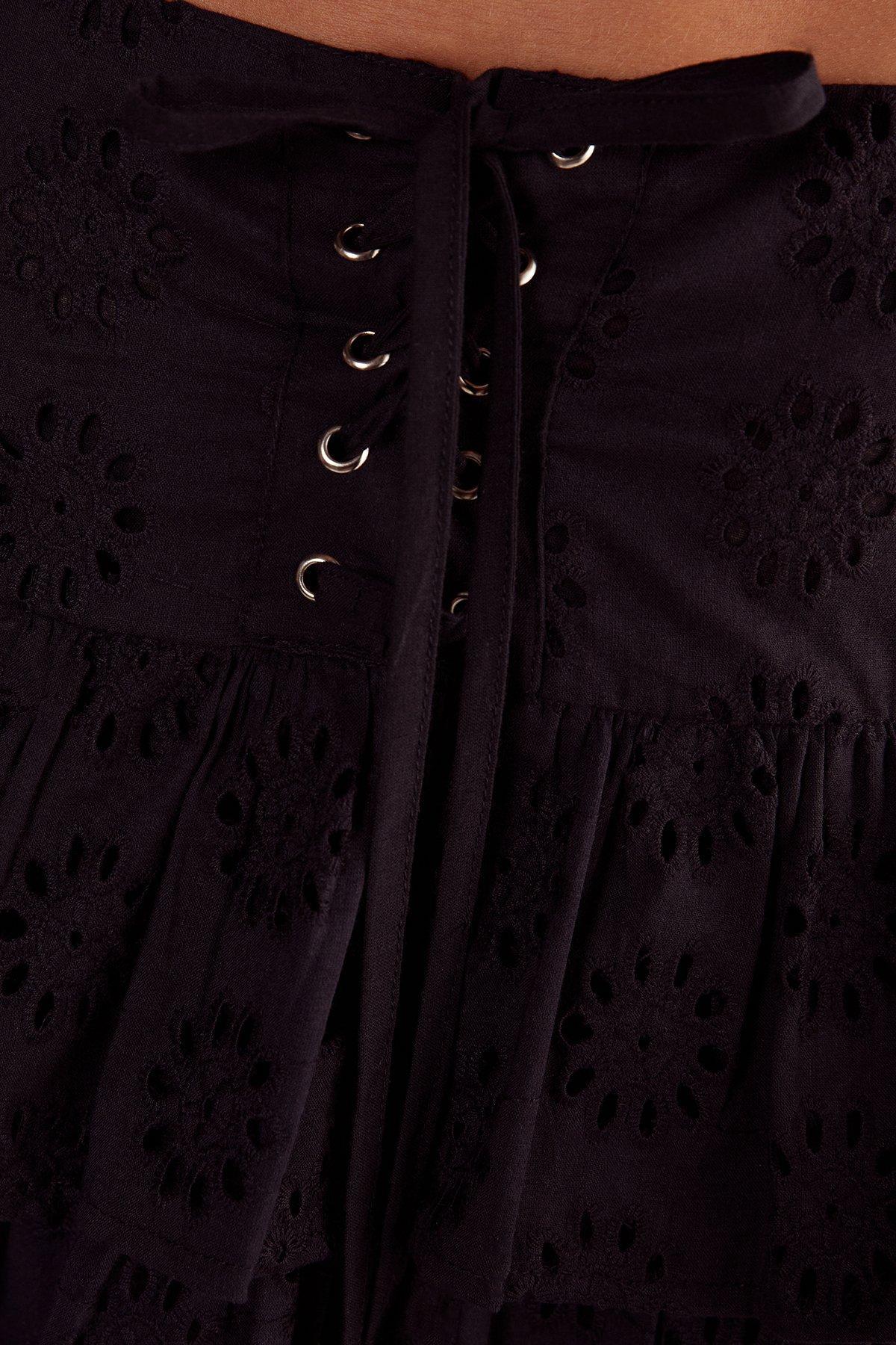 Broderie Lace Up Tiered Mini Skirt Product Image