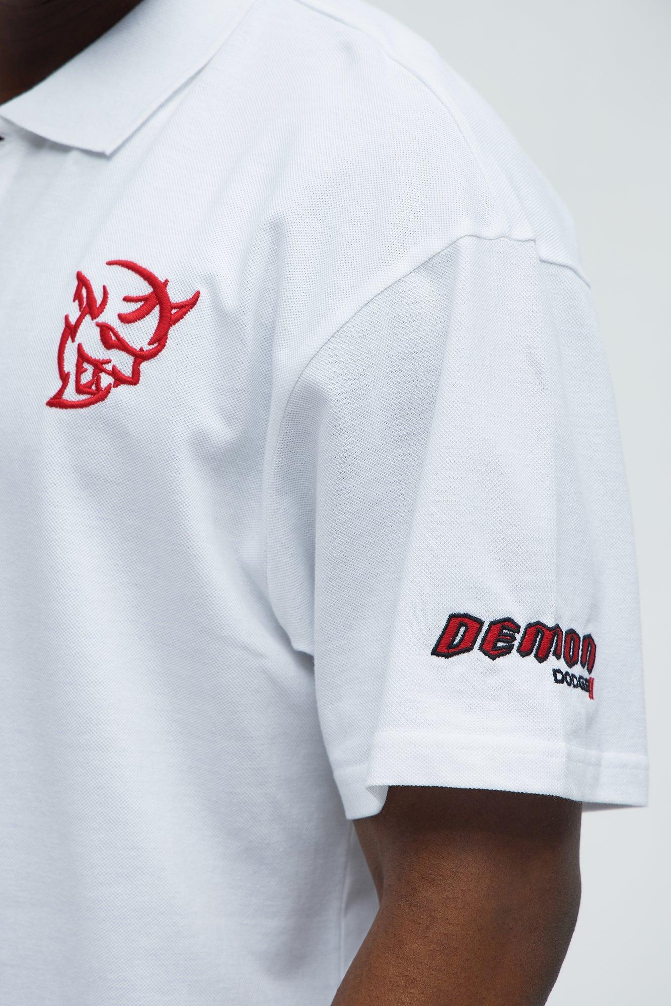 Demon Dodge Embroidered Short Sleeve Polo - White Product Image