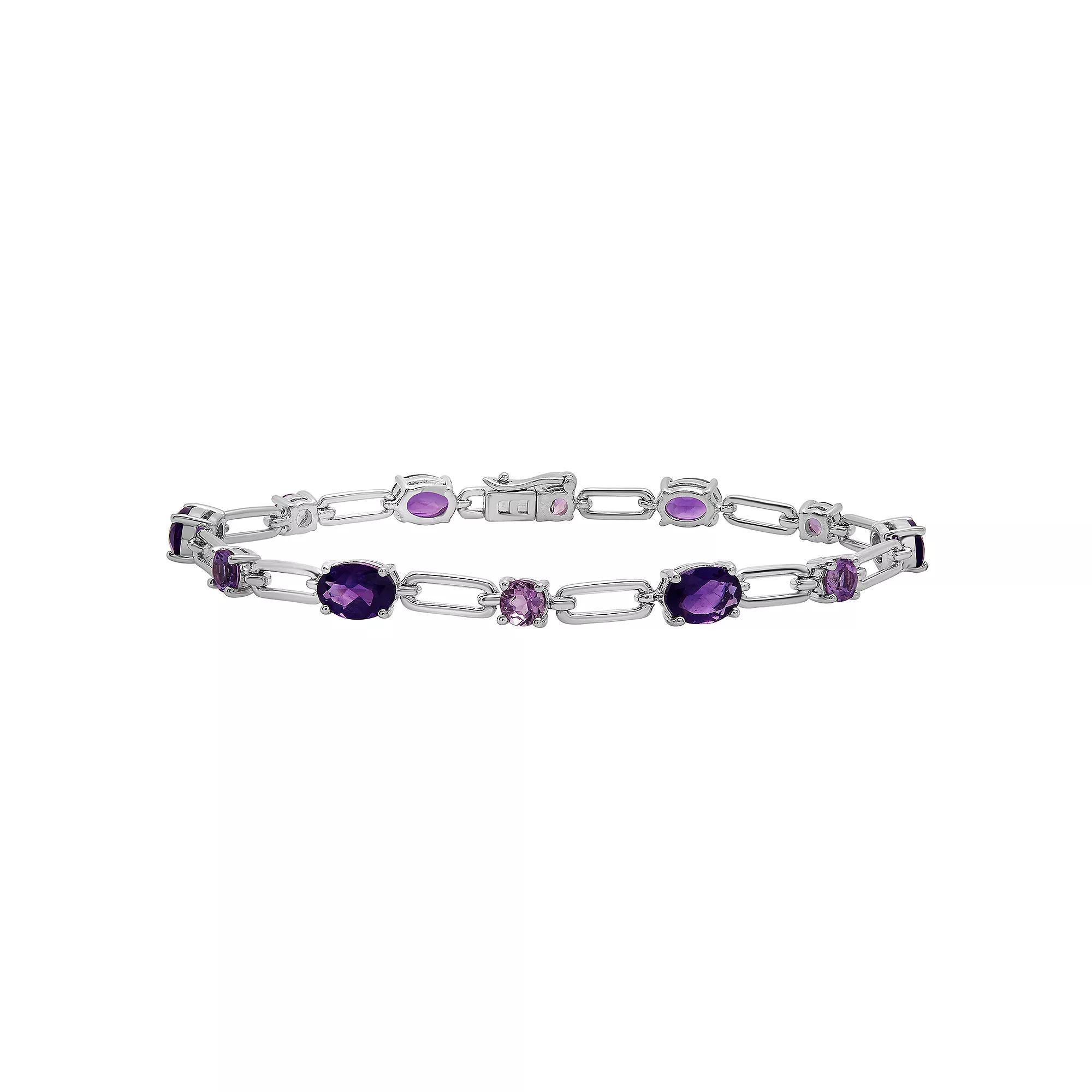 Sterling Silver Chain Amethyst Bracelet, Women's, Size: 7.25" Product Image