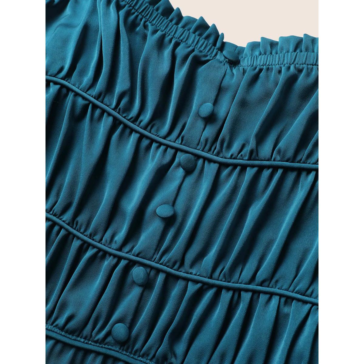 Plus Size Satin Solid Gathered Button Detail Cami Dress Aegean Women Elegant Non Non Sleeveless Curvy Midi Dress BloomChic 18-20/2X Product Image