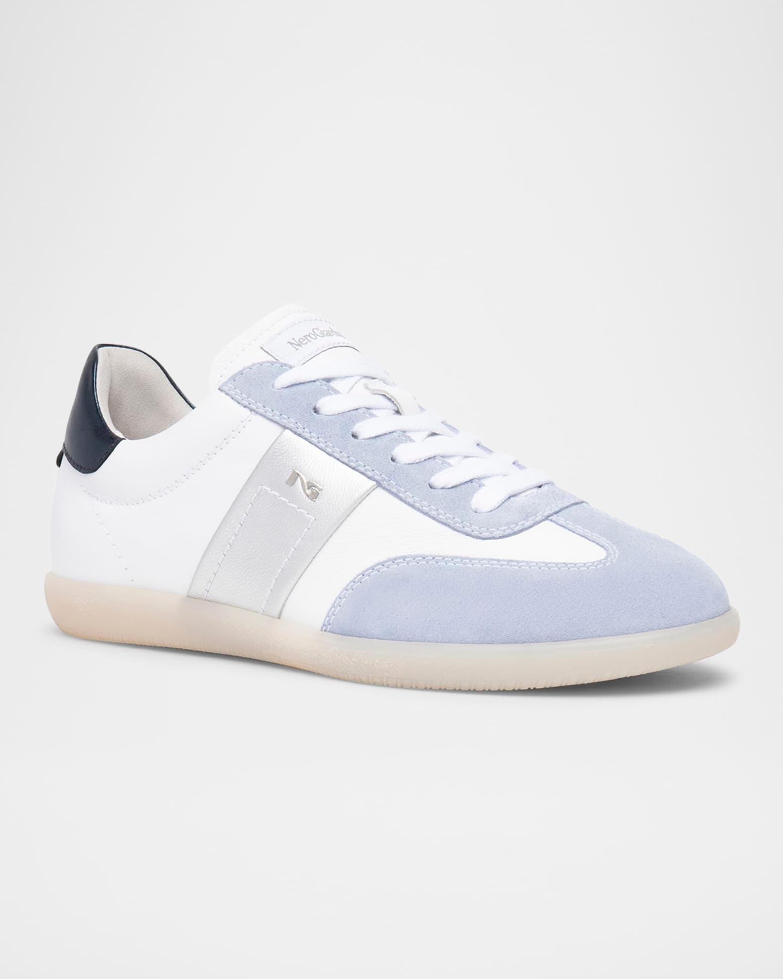Mixed Leather Low-Top Tennis Sneakers Product Image