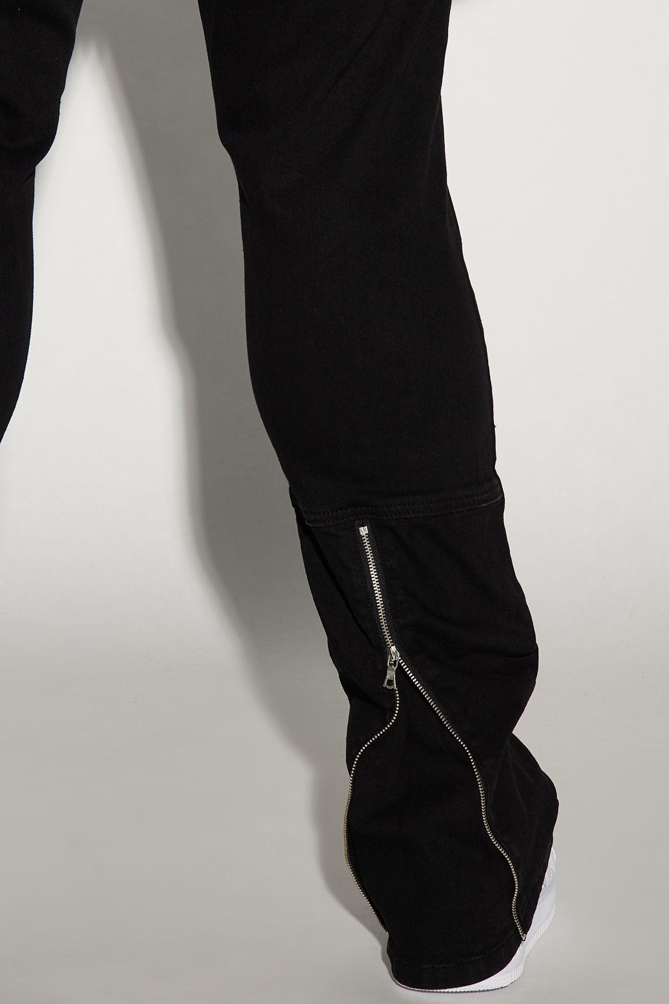 Drop Top Back Zip Stacked Skinny Jeans - Black Product Image