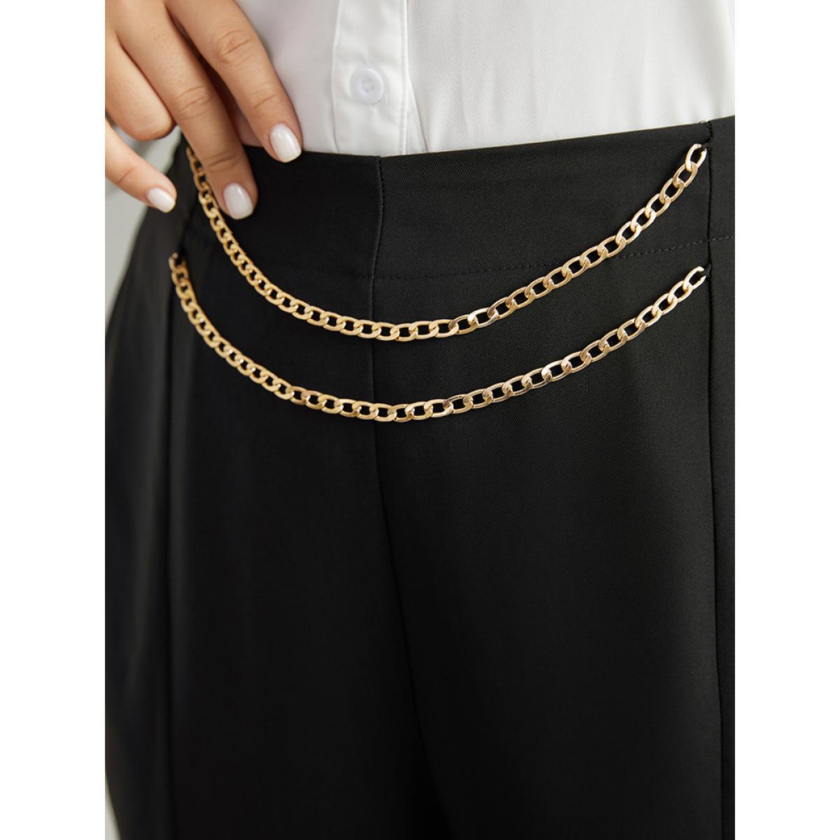 Plus Size Static-Free Metal Chain Detail Split Hem Pants Women Black At the Office Straight Leg High Rise Office Pants BloomChic 10/M Product Image