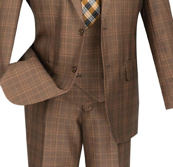 Renaissance Collection - Regular Fit Glen Plaid 3 Piece Suit Chestnut Product Image