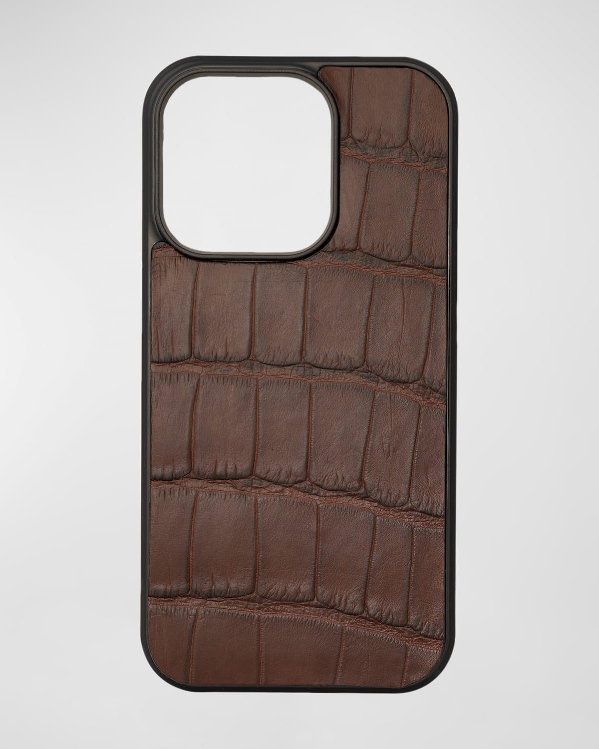Mens iPhone 15 Pro Leather Alligator Case Product Image