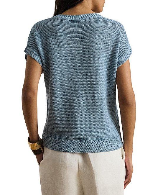 Lauren Ralph Lauren Linen-Blend Ribbed V-Neck Short Dolman Sleeve Sweater Product Image