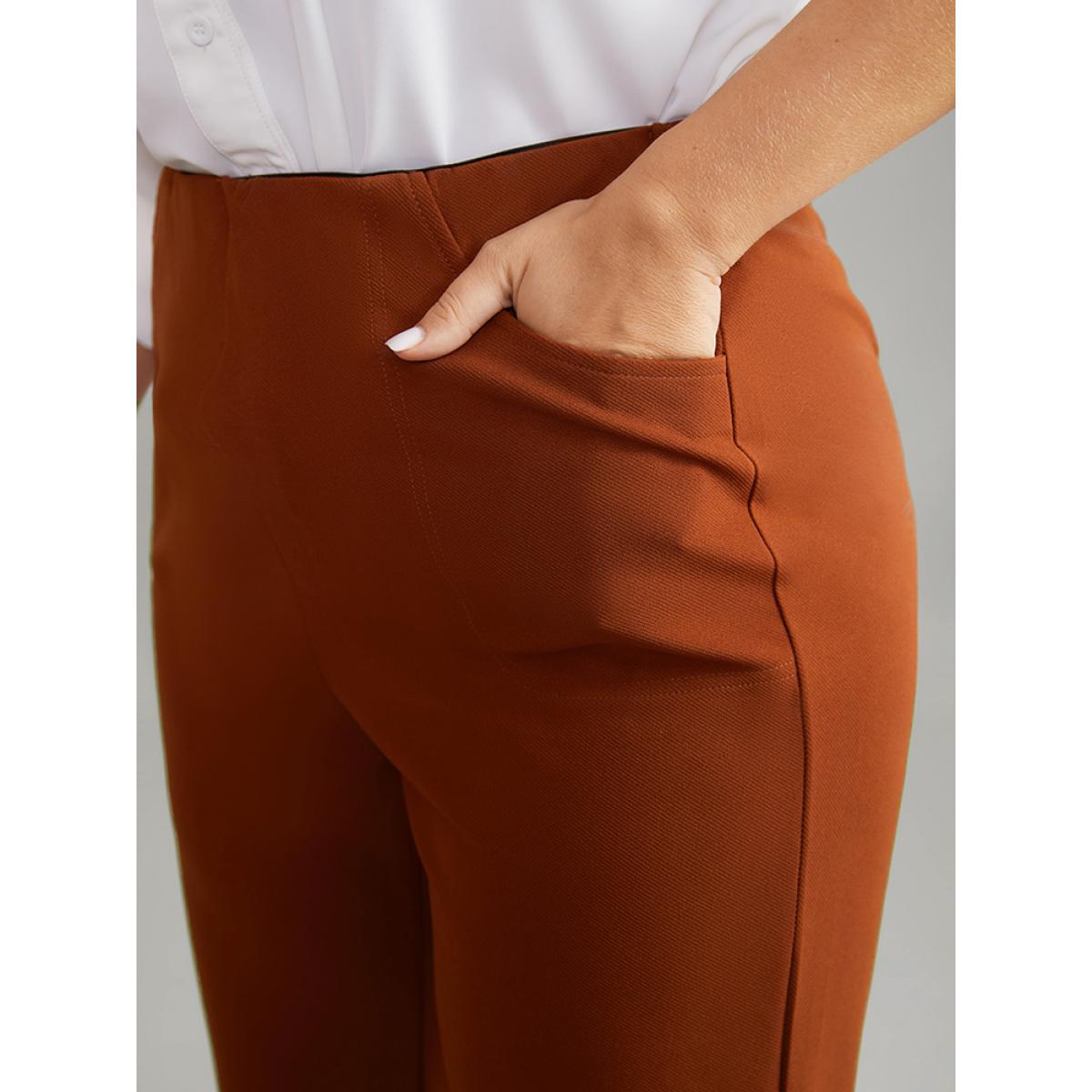 Plus Size Plain Split Side Pocket Pants Women Rust Elegant Flare Leg High Rise Dailywear Pants BloomChic 10/M Product Image