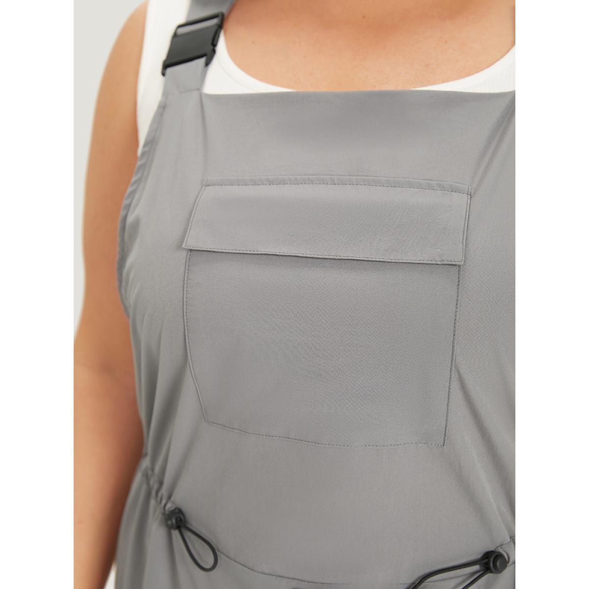 Plus Size Gray Solid Flap Pocket Drawstring Side Overall Jumpsuit Women Casual Sleeveless Spaghetti Strap Dailywear Loose Jumpsuits BloomChic 26/4X Product Image