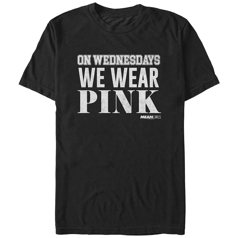 Men's Mean Girls On Wednesdays We Wear Pink Varsity Graphic Tee,  Product Image