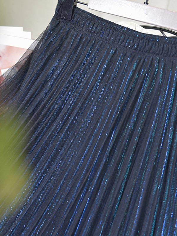 Urban A-Line Elastic Waist Mesh Pleated Skirts Product Image