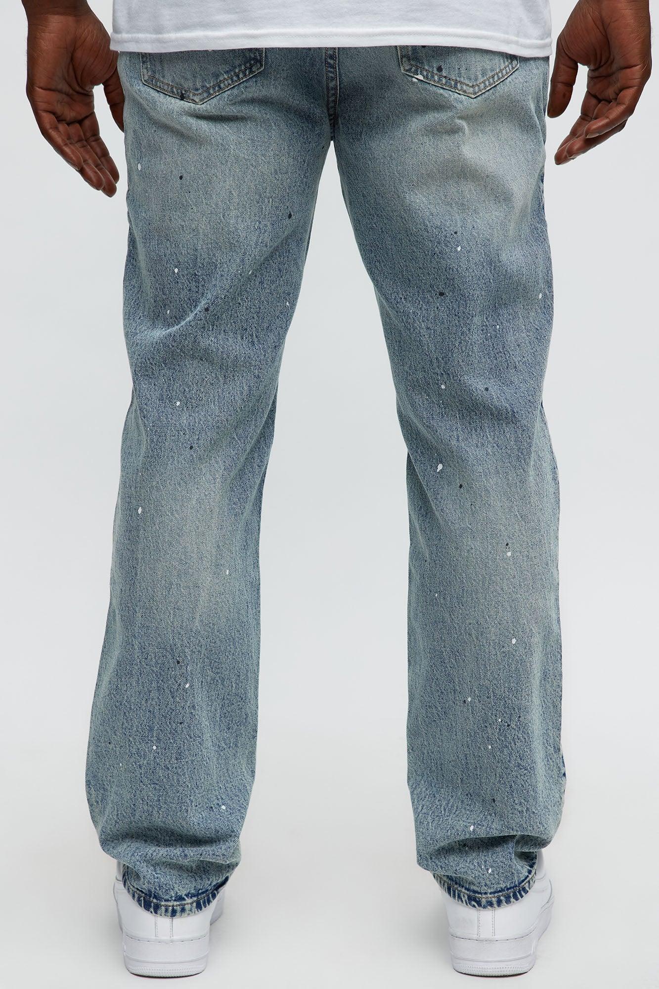 Sensible Paint Splot Distressed Slim Jeans - Medium Blue Wash Male Product Image