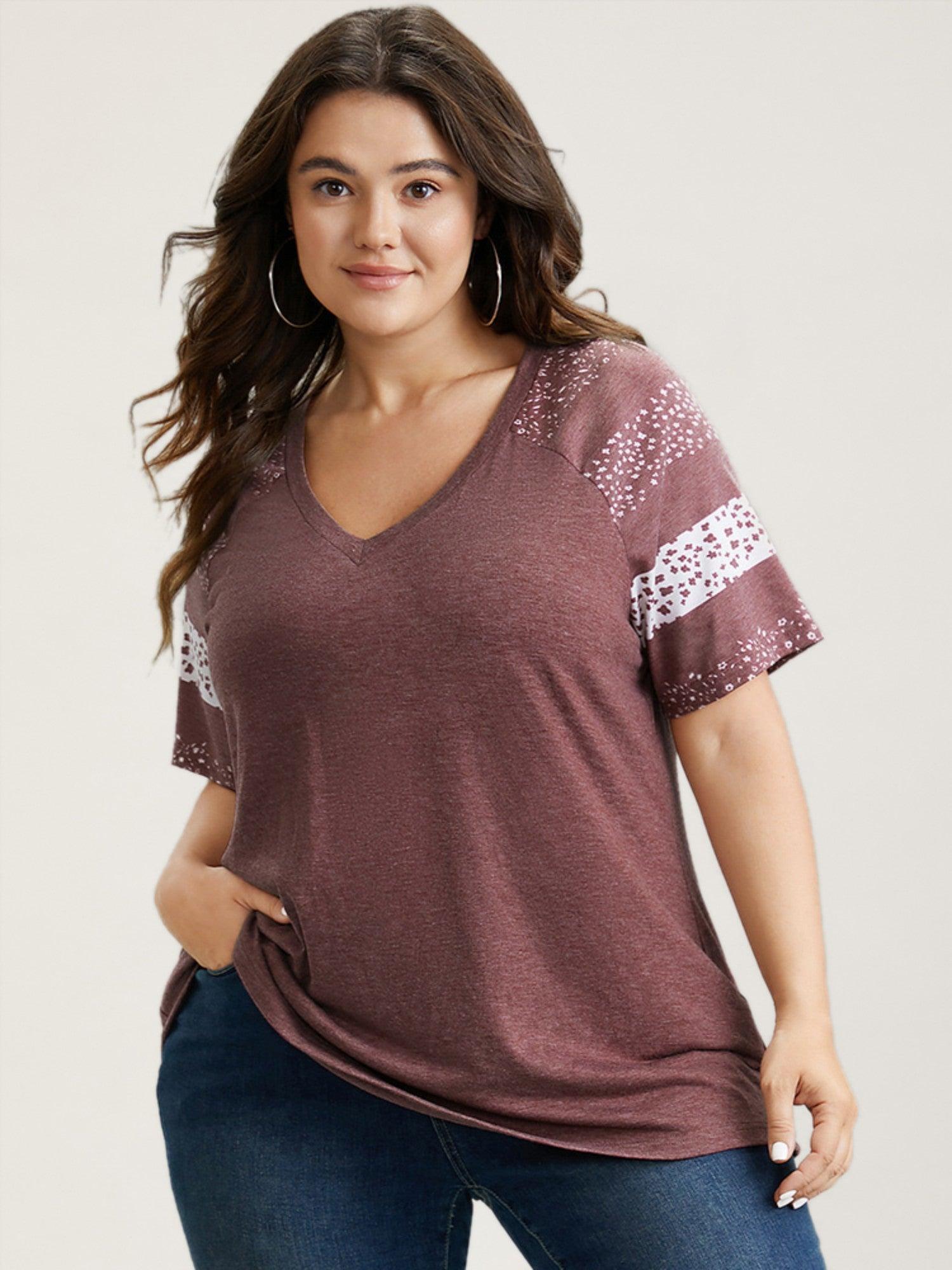 Ditsy Floral Colorblock Contrast Raglan Sleeve T-shirt Female Product Image