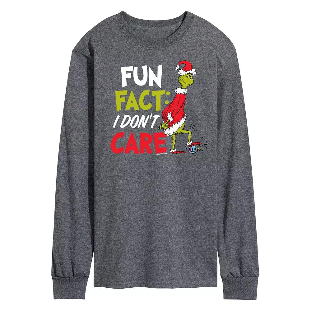 Men's Dr. Seuss Grinch Fun Fact Long Sleeve Tee, Size: XL, Gray Product Image