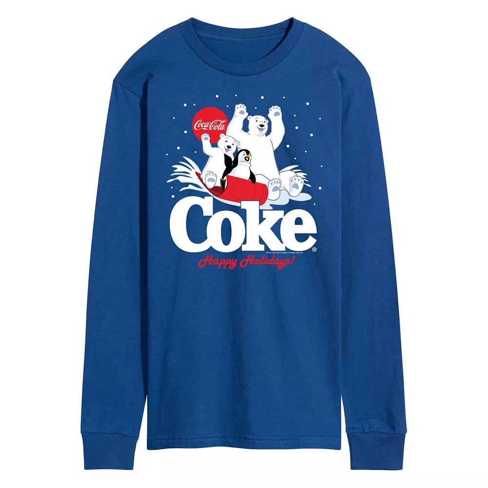 Men's CocaCoal Happy Holidays Sledding Long Sleeve Graphic Tee,  Product Image
