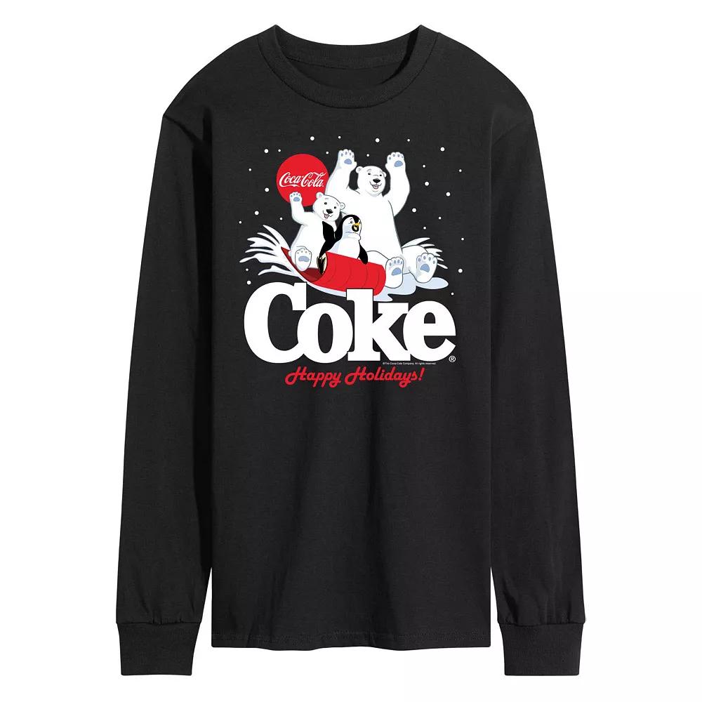 Men's CocaCoal Happy Holidays Sledding Long Sleeve Graphic Tee,  Product Image