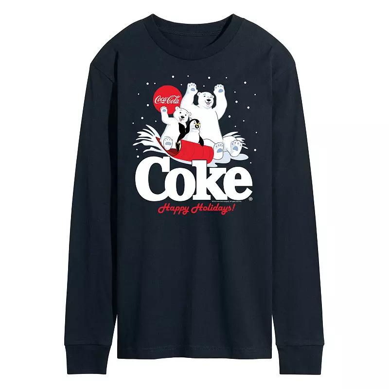 Men's CocaCoal Happy Holidays Sledding Long Sleeve Graphic Tee,  Product Image