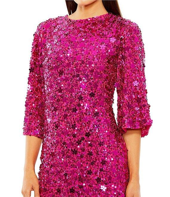 Mac Duggal Elbow Sleeve Oversized Floral Embellished Mini Dress Product Image