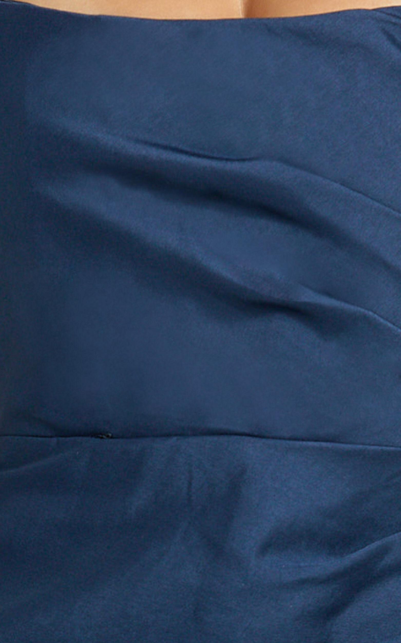 Stefania Mini Dress - Asymmetrical Removable Skirt Ruched Strapless Bodycon Dress in Navy Product Image