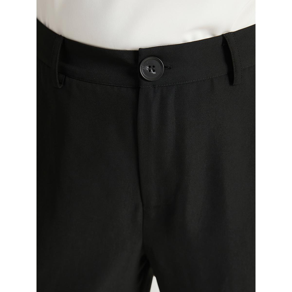 Plus Size Plain Pocket Elastic Waist High Rise Pants Women Indigo Office Straight Leg High Rise Work Pants BloomChic 22-24/3X Product Image