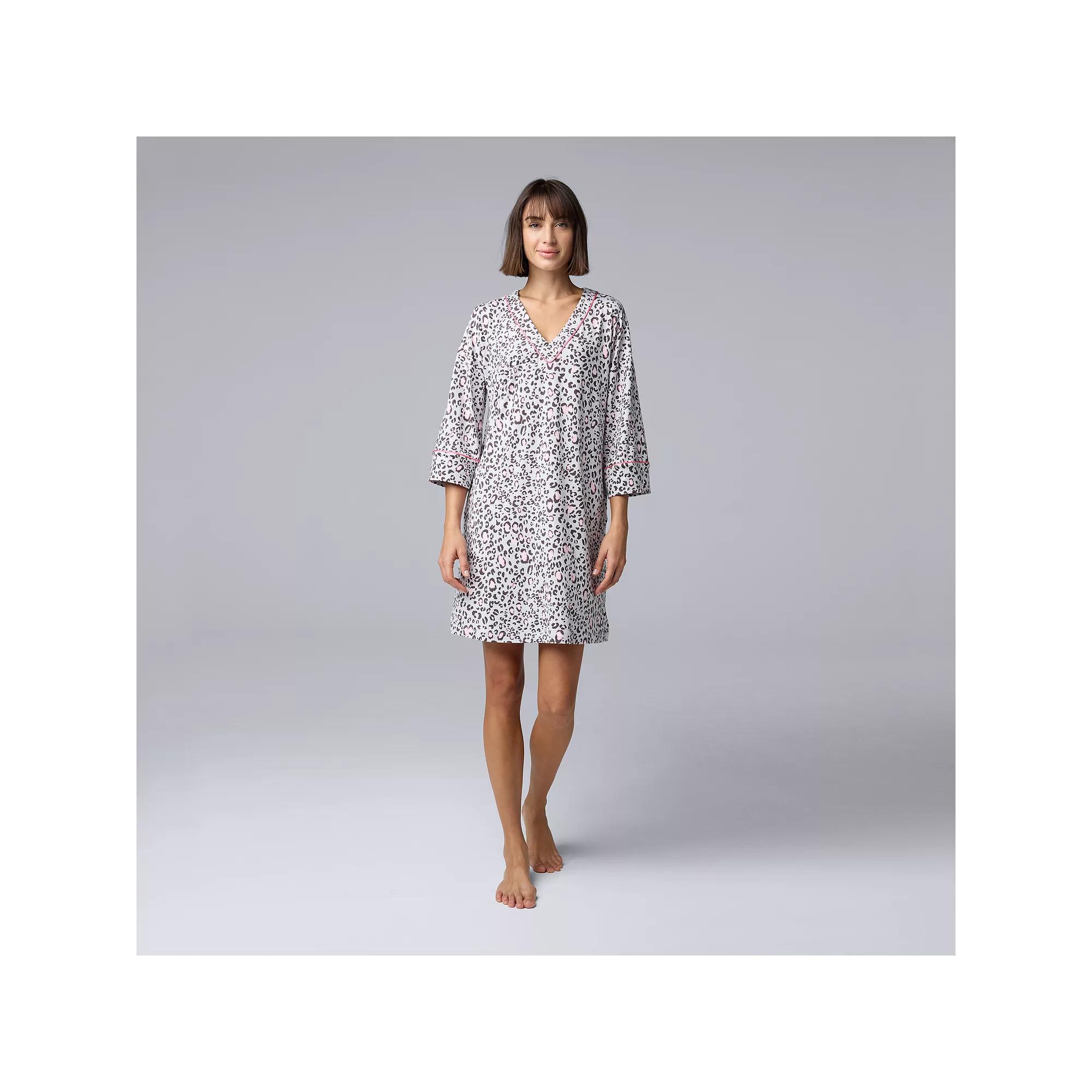 Women's Simply Vera Vera Wang 3/4-Sleeve Cozy Jersey Pajama Sleepshirt, Size: XS, Gray Animal Product Image