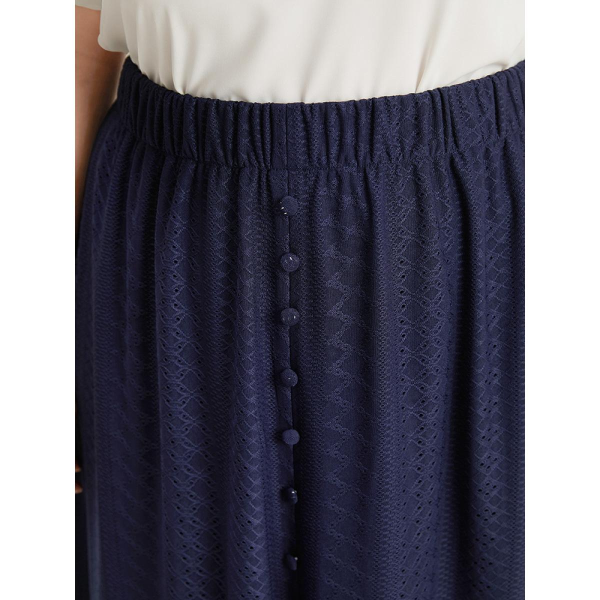 Plus Size Plain Elastic Waist Split Front Cropped Skirt Women Indigo Office Texture Low stretch Pocket Office Skirts BloomChic 12/L Product Image