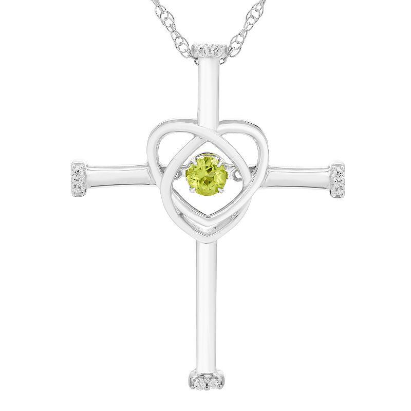 Boston Bay Diamonds Sterling Silver Genuine Peridot & Diamond Accent Cross Pendant Necklace, Womens Product Image