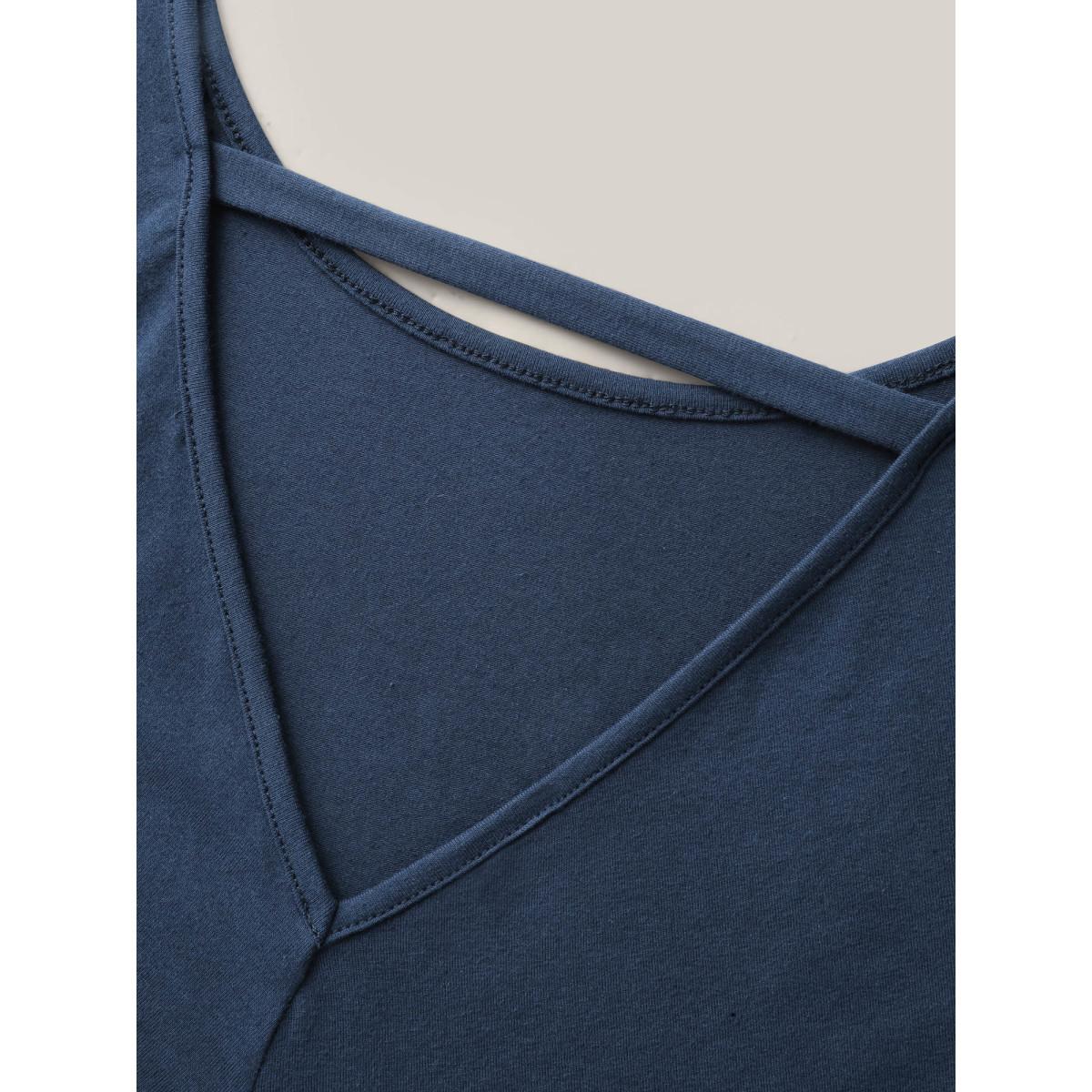 Plus Size Pure Cotton Knotted Backless T-Shirt Midnight Women Leisure Twist Round Neck Vacation T-shirts BloomChic 26/4X Product Image