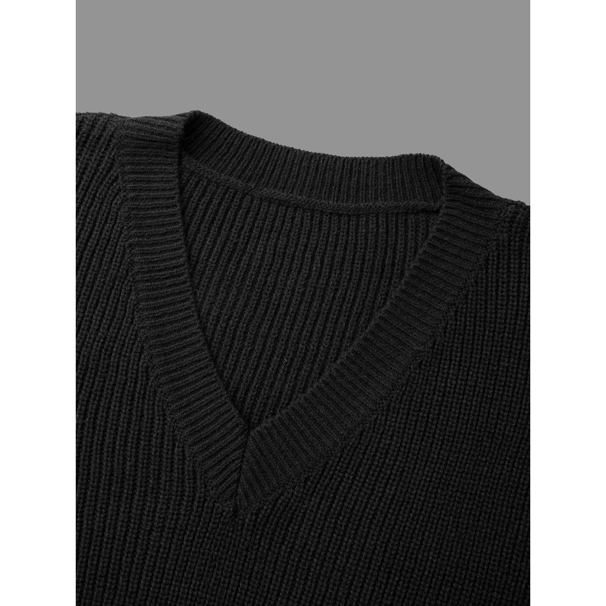 Plus Size V Neck Crochet Floral Drop Shoulder Pullover Black Women Casual Loose Long Sleeve V-neck Everyday Pullovers BloomChic 10/M Product Image