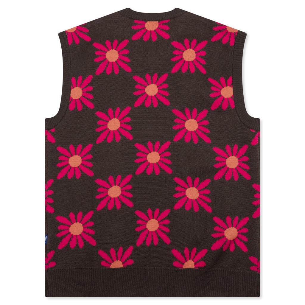 Checkered Floral Sweater Vest - Brown Floral Male Product Image