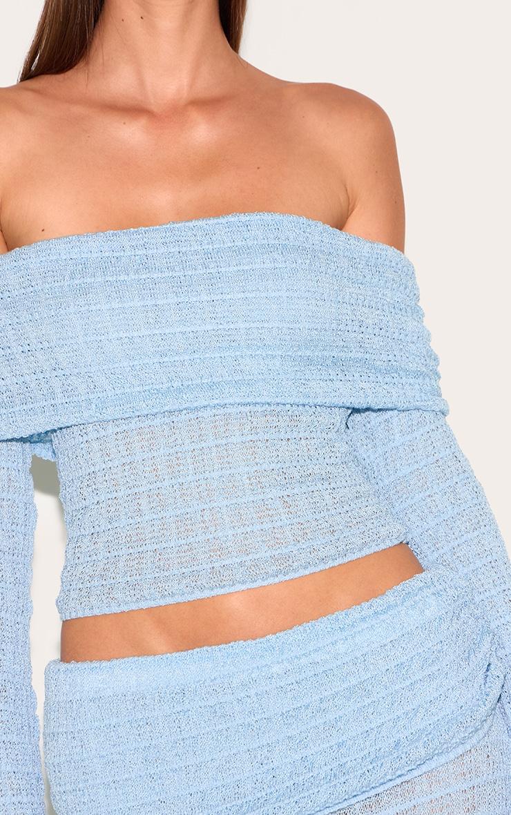 Blue Bardot Textured Knit Top Product Image