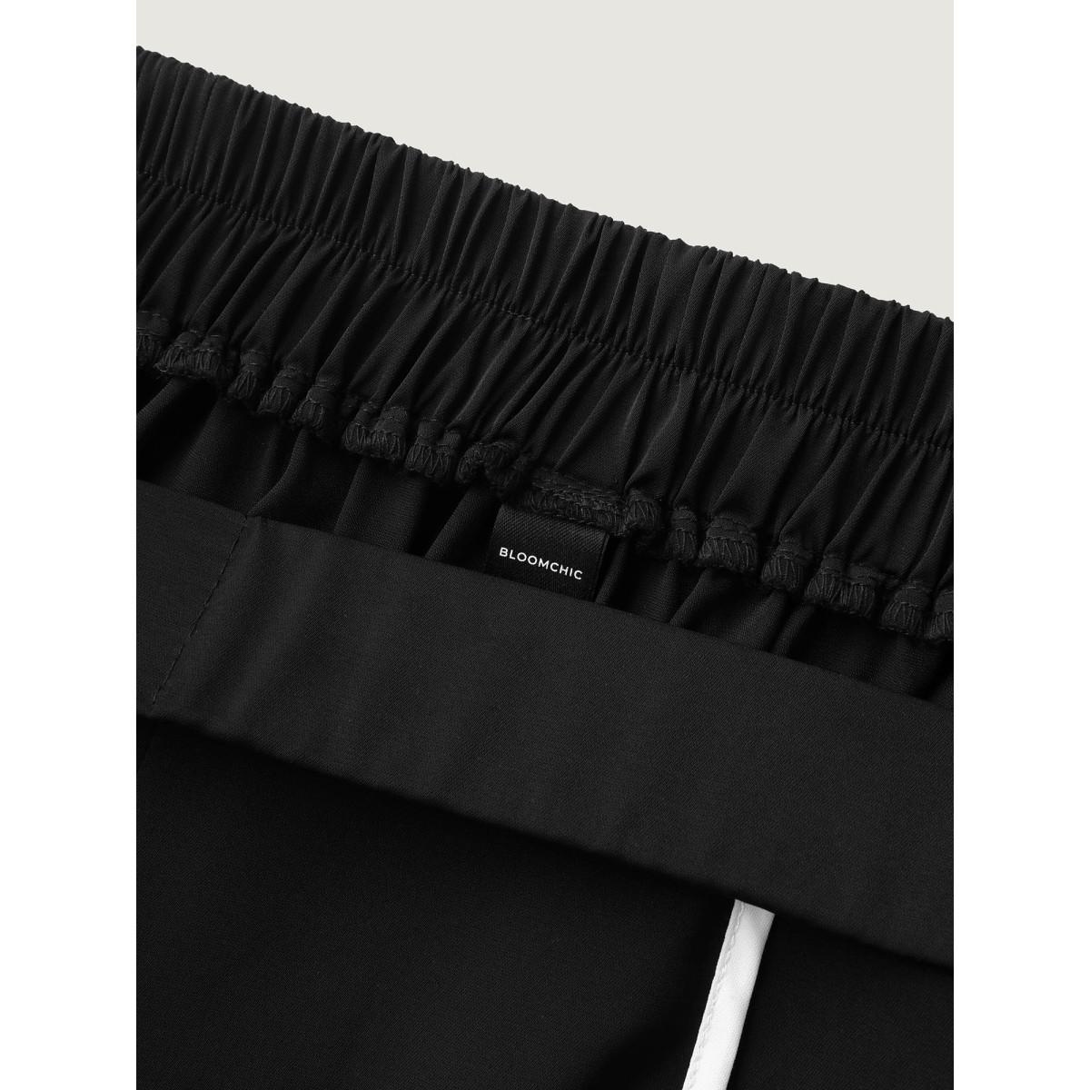 Plus Size Color Contrast Split Wide-Leg Pants Women Black At the Office Wide Leg Mid Rise Work Pants BloomChic 12/L Product Image