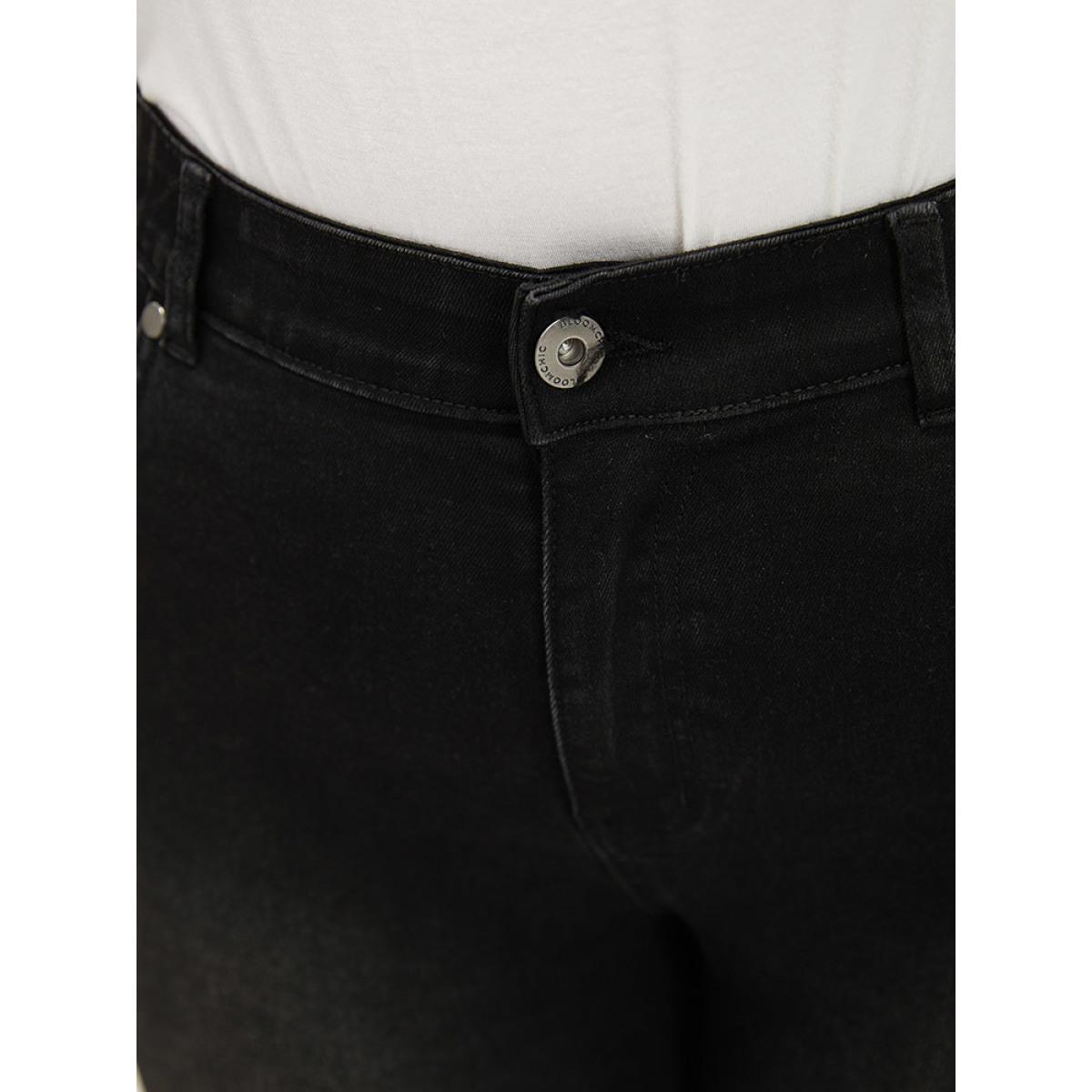 Plus Size Beaded Detail Pocket Very Stretchy Black Wash Jeans Women Black Casual Plain Beaded High stretch Pocket Jeans BloomChic 22/3X Product Image