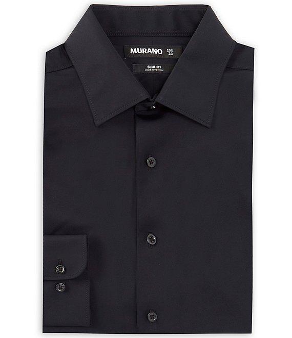 Murano Slim Fit Non-Iron Point Collar Solid Knit Dress Shirt Product Image