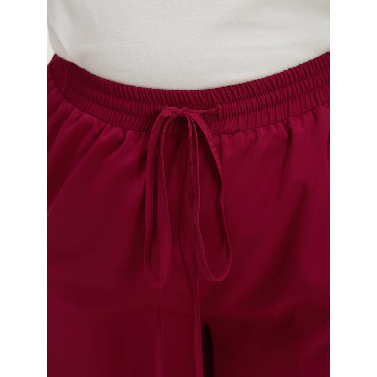 Plus Size Solid Pocket Drawstring Wide Leg Pants Women Burgundy Office Wide Leg High Rise Office Pants BloomChic 14-16/1X Product Image