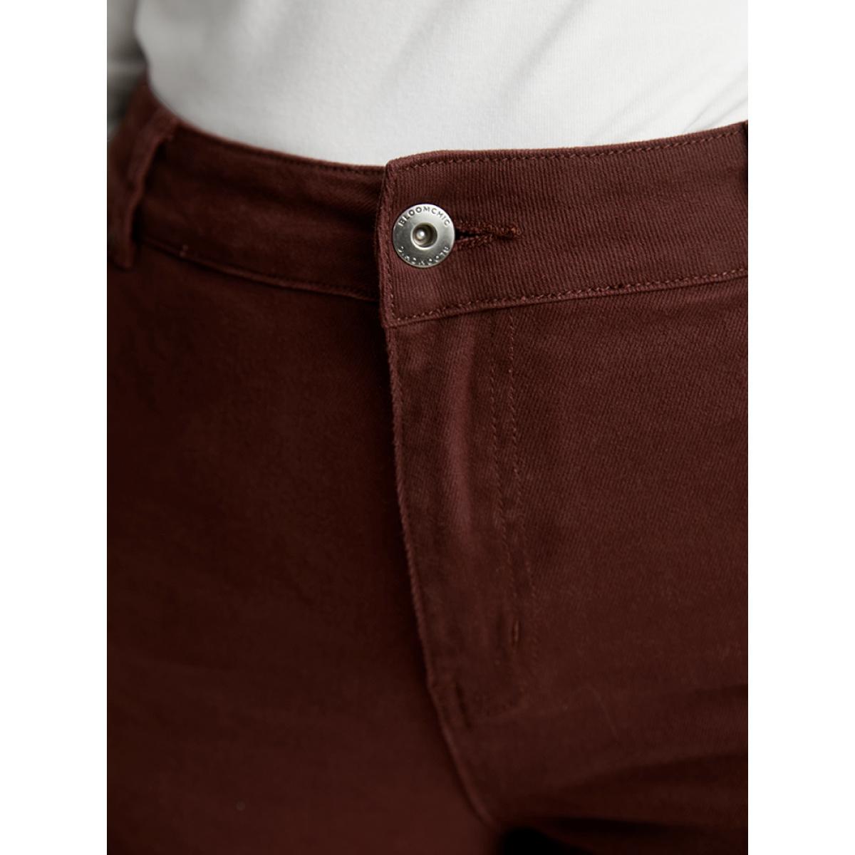 Plus Size Cotton Straight Leg High Rise Color Wash Jeans Women Maroon Casual Plain Plain High stretch Pocket Jeans BloomChic 30/6X Product Image