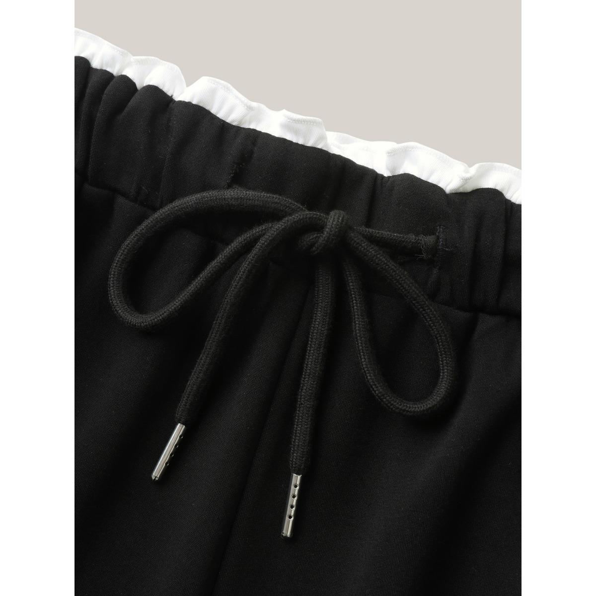 Plus Size Contrast Lines Drawstring Wide-Leg Pants Women Black Casual Wide Leg Mid Rise Everyday-Casual Pants BloomChic 30/6X Product Image