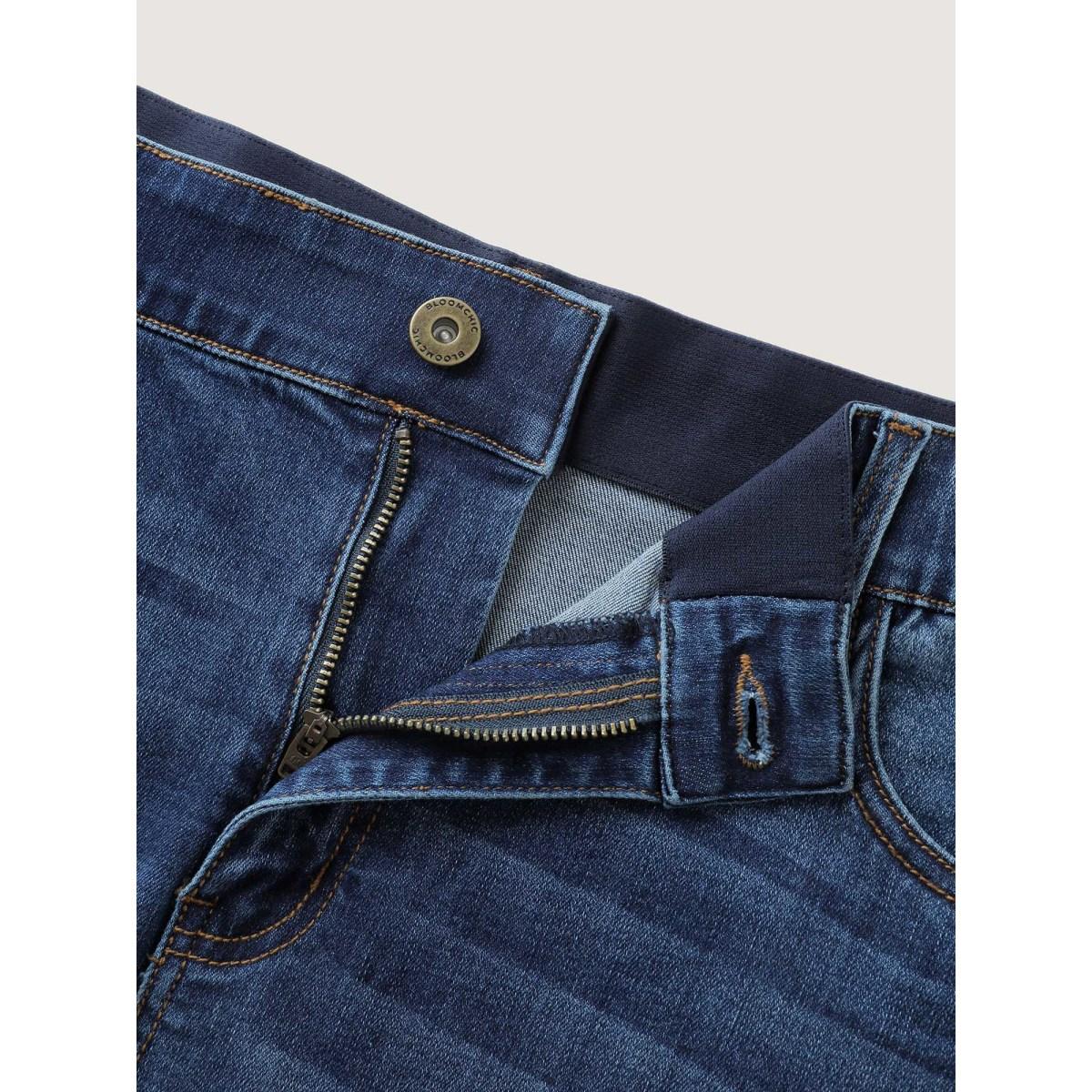 Plus Size Stretchy Mid-Rise Skinny-Fit Jeans Women Denimindigo Leisure Elastic Waist High stretch Slanted pocket Jeans BloomChic 14/1X Product Image