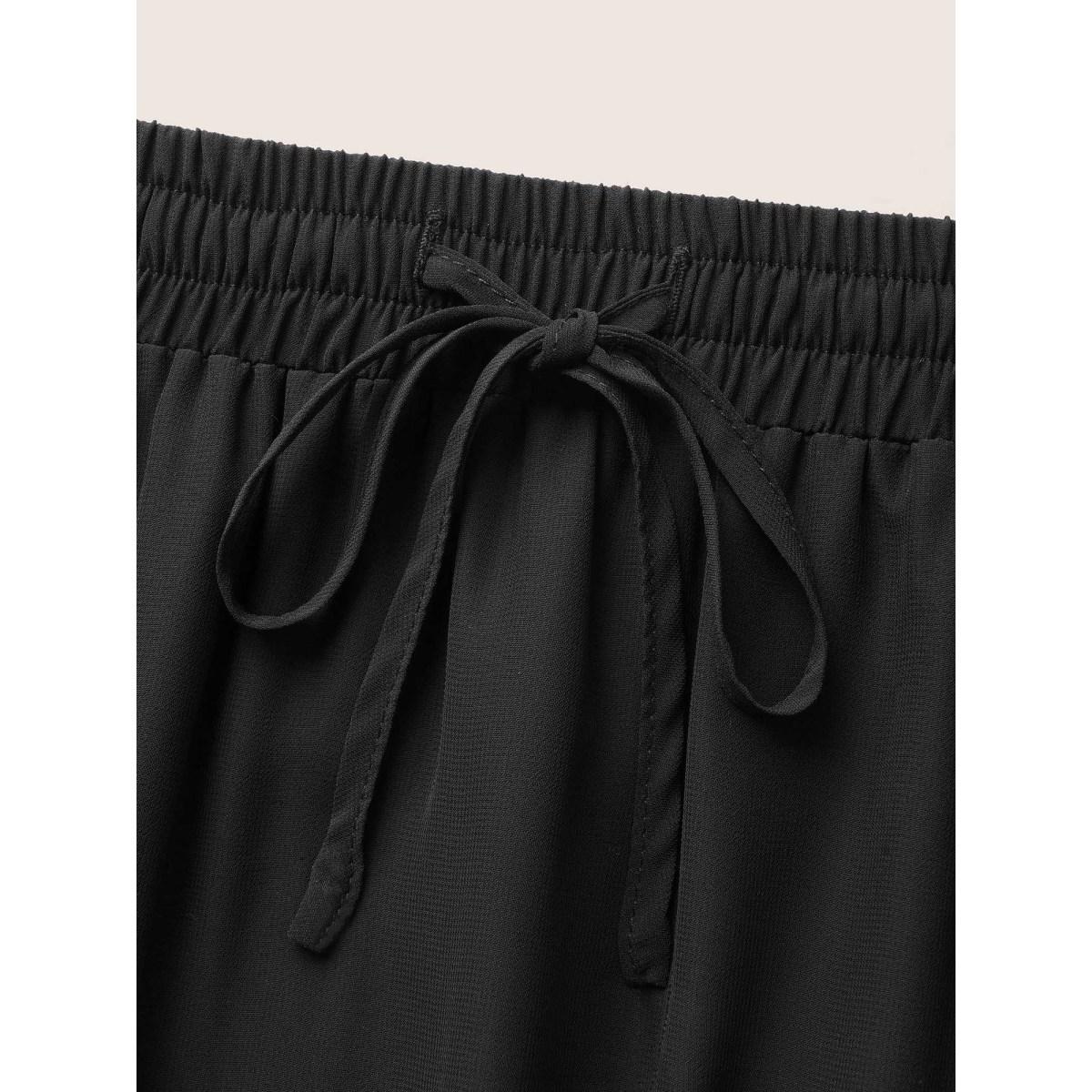 Plus Size Solid Tie Knot Elastic Waist Mesh Skirt Women Black Cocktail Tie knot No stretch Party Skirts BloomChic 18-20/2X Product Image