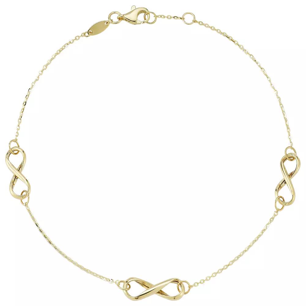 LUMINOR GOLD 14k Gold Tri-infinity Anklet, Women's, Size: 9" Product Image