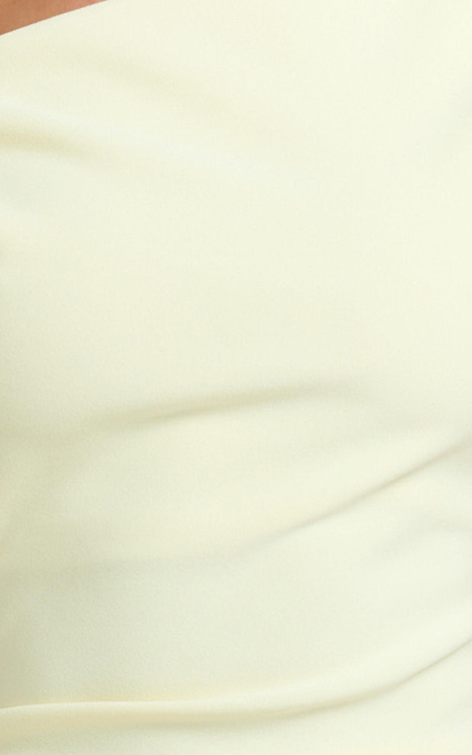 Goldie Mini Dress - Tipped Off Shoulder Cap Sleeve Ruched Fitted Ruffle Hem Skirt Dress in Lemon Product Image