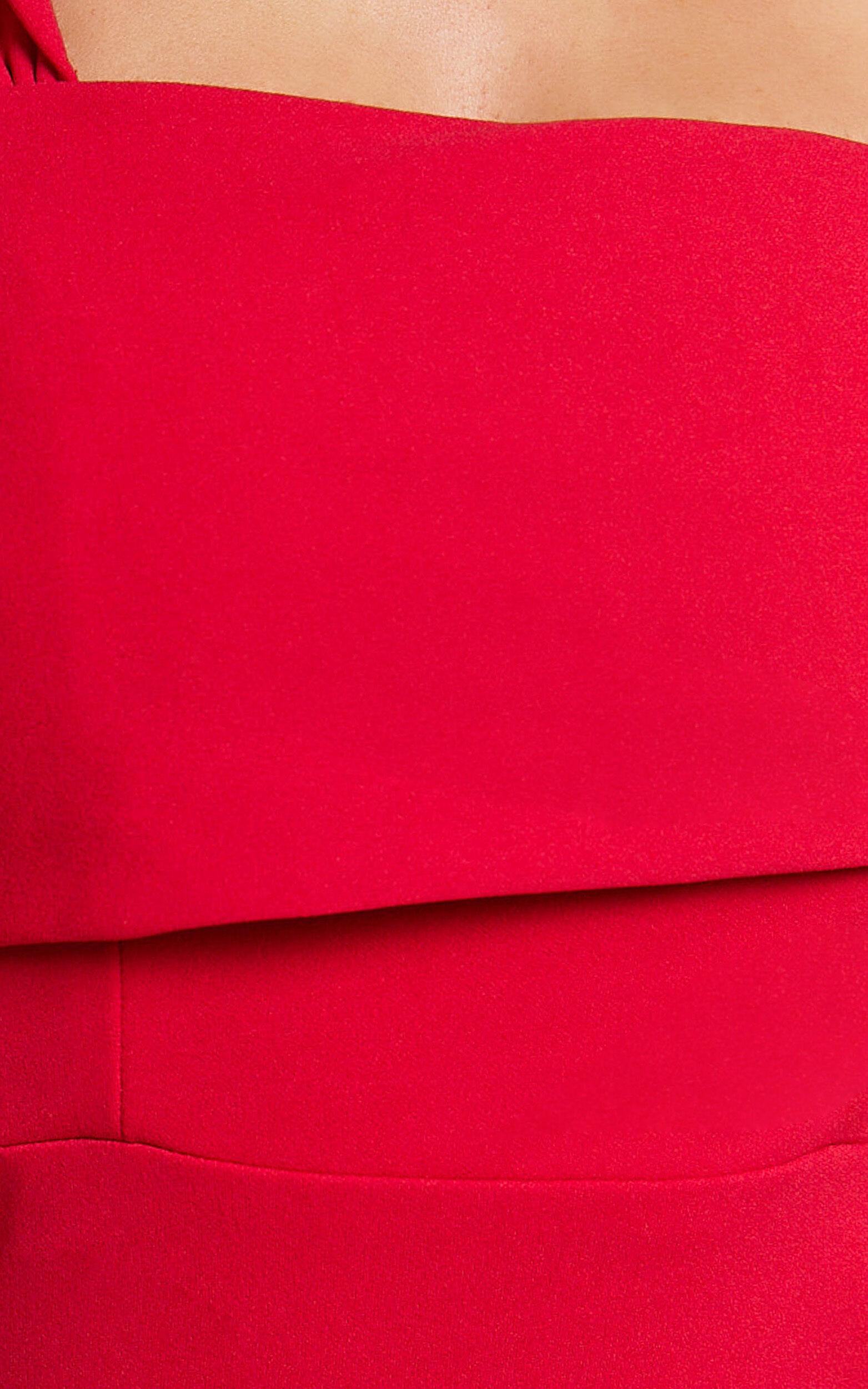 Almaida Midi Dress - Off Shoulder Ruched Side Dress in Red Product Image