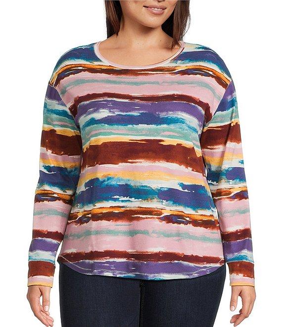 Westbound Plus Size Zephyr Vintage Stripe Long Sleeve Crew Neck Pullover Product Image