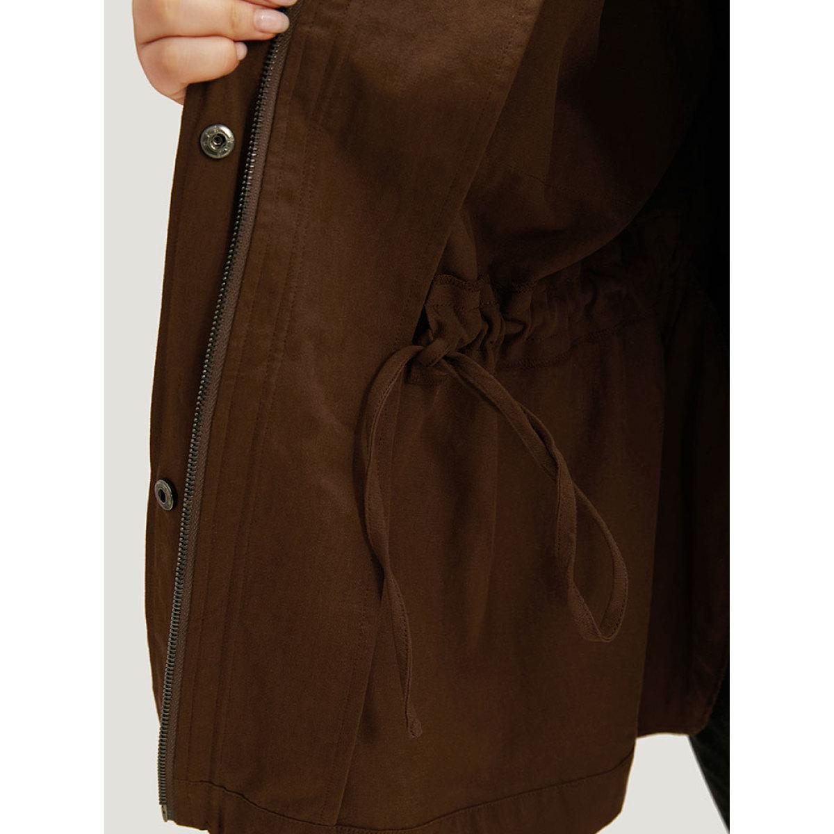 Plus Size Plain Flap Pocket Gathered Coat Women Maroon Casual Gathered Ladies Dailywear Winter Coats BloomChic 28/5X Product Image