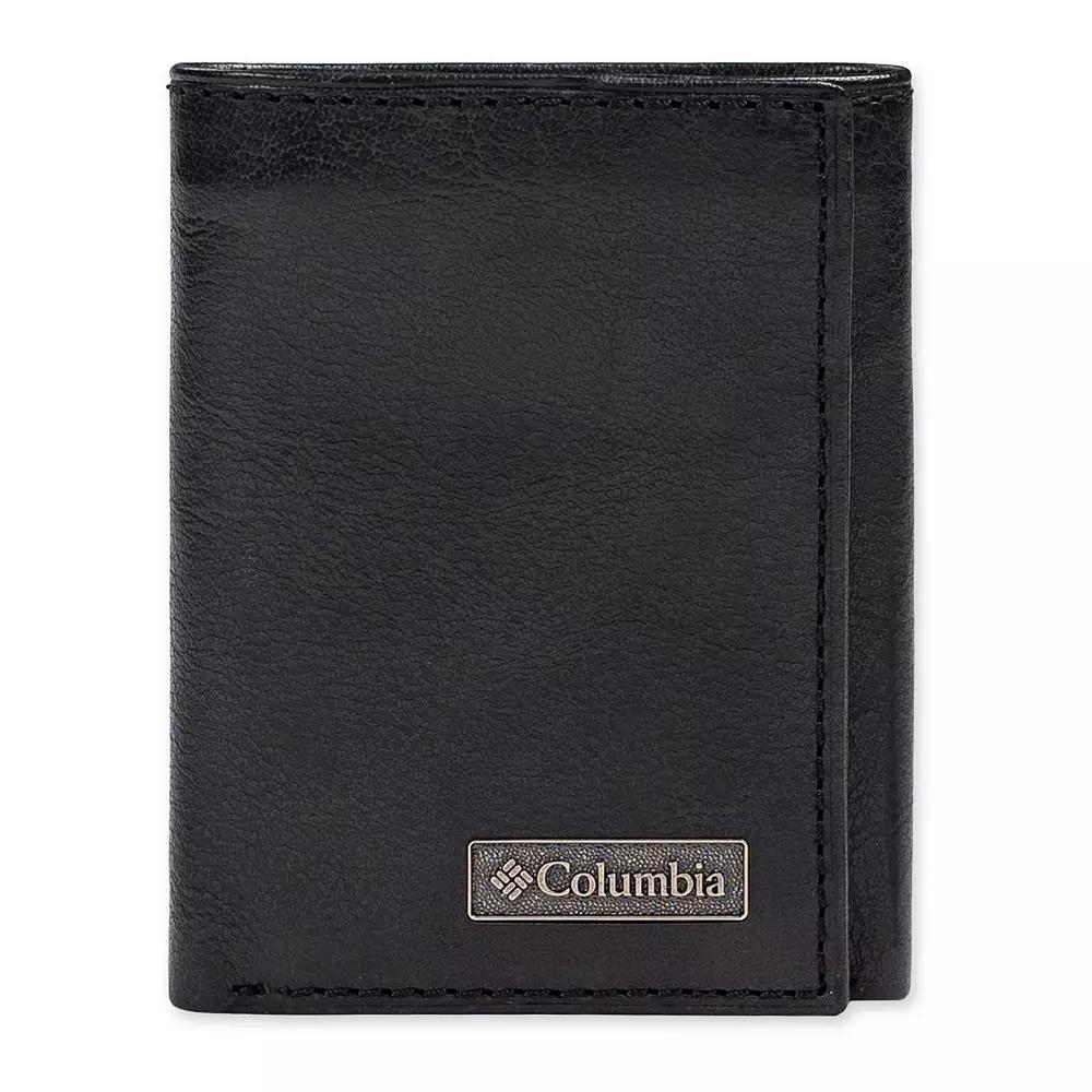 Men's Columbia RFID Leather Trifold Wallet with Hidden Zipper Pocket, Black Product Image