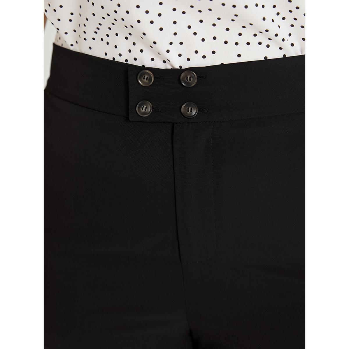 Plus Size Supersoft Essentials Solid Pocket Button Through Pants Women Black Elegant Straight Leg High Rise Dailywear Pants BloomChic 28/5X Product Image