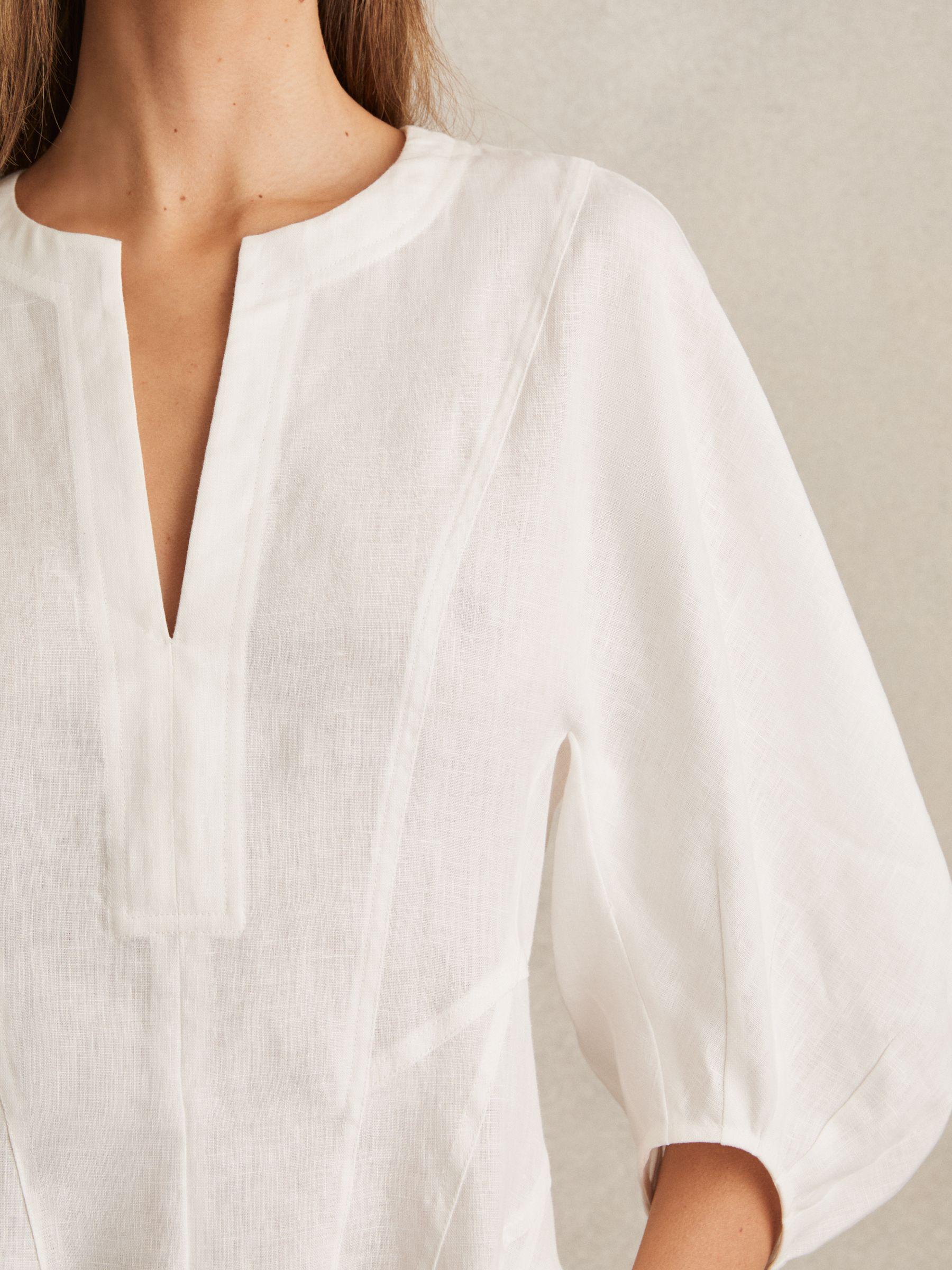 Linen Balloon Sleeve Mini Dress in Ivory Product Image