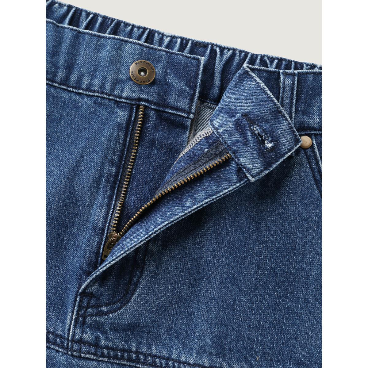 Plus Size Elastic Back Waistband Maxi Denim Skirt Women Darkindigo No stretch Casual Slanted pocket Leisure Denim Shorts BloomChic 18/2X Product Image