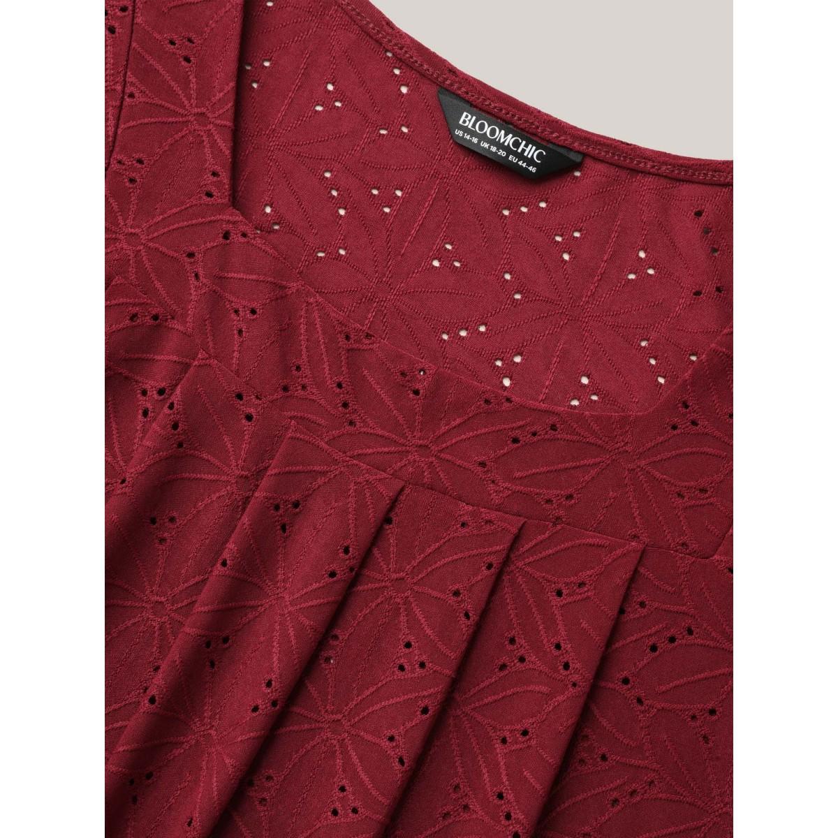 Plus Size Textured Stretchy Square Neck Pleated Vest Women Burgundy Casual Texture Square Neck Everyday Tank Tops Camis BloomChic 18-20/2X Product Image